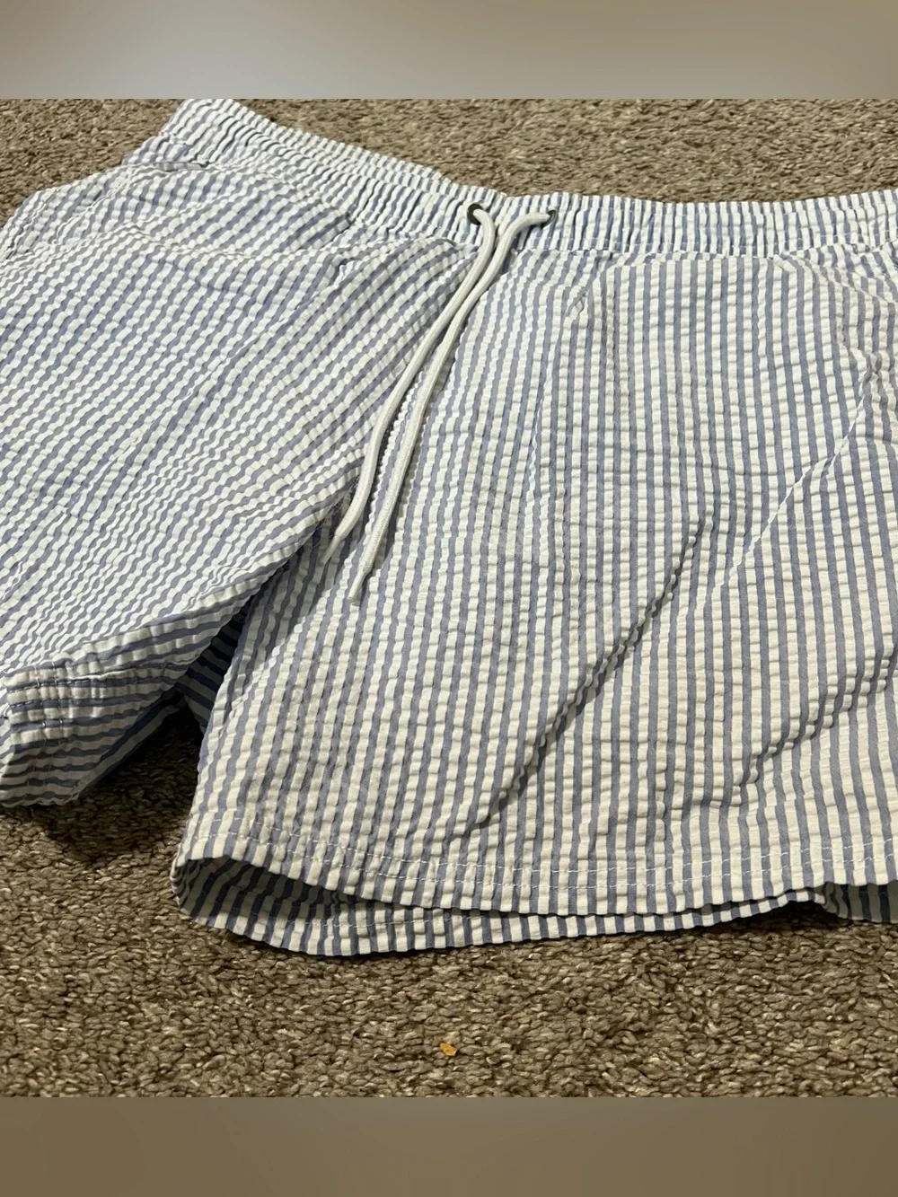 J. Crew Blue and White Seersucker Drawstring Swim Shorts Size XL